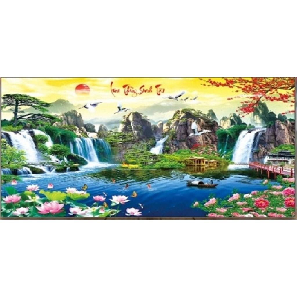 Tranh thêu chữ thập Lưu thủy sinh tài - LV3021