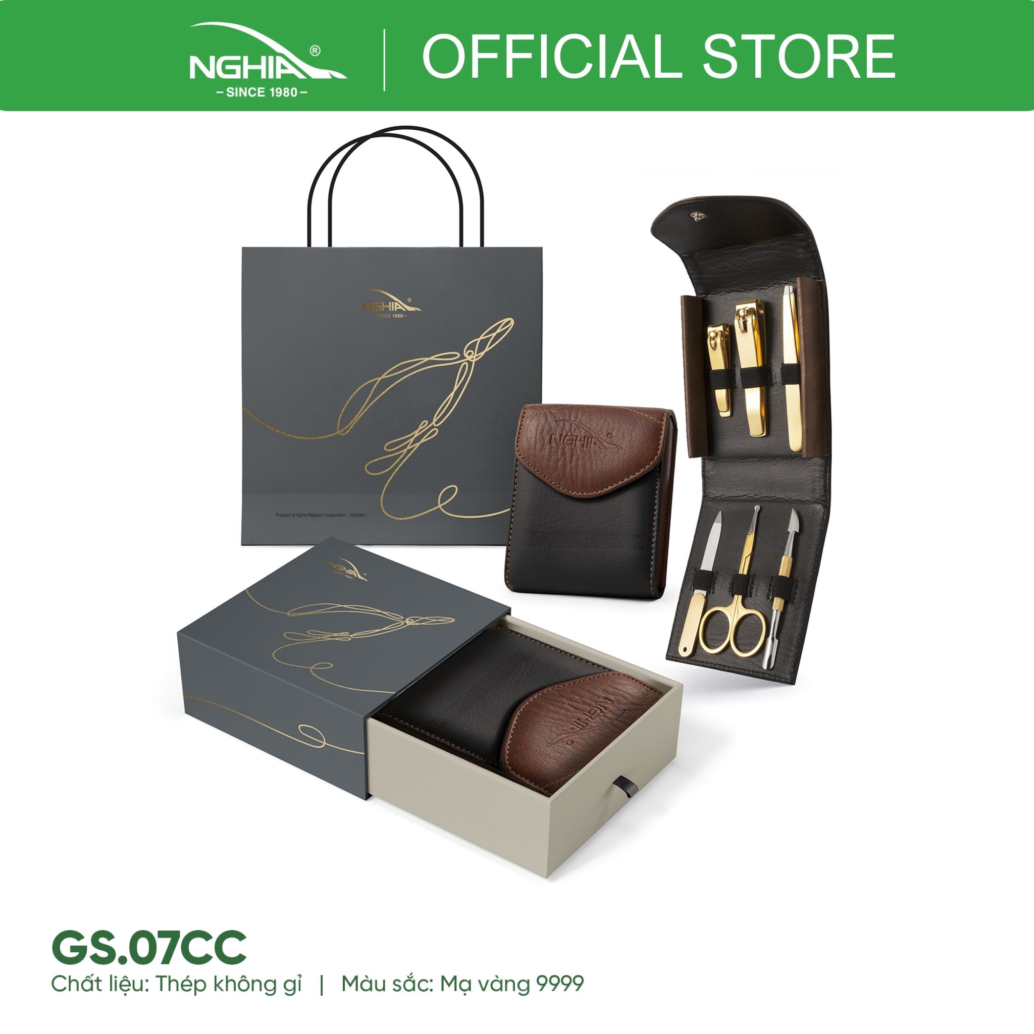 Bộ Quà Tặng Thép Không Gỉ Mạ Vàng 24K Cao Cấp KỀM NGHĨA GS.07CC
