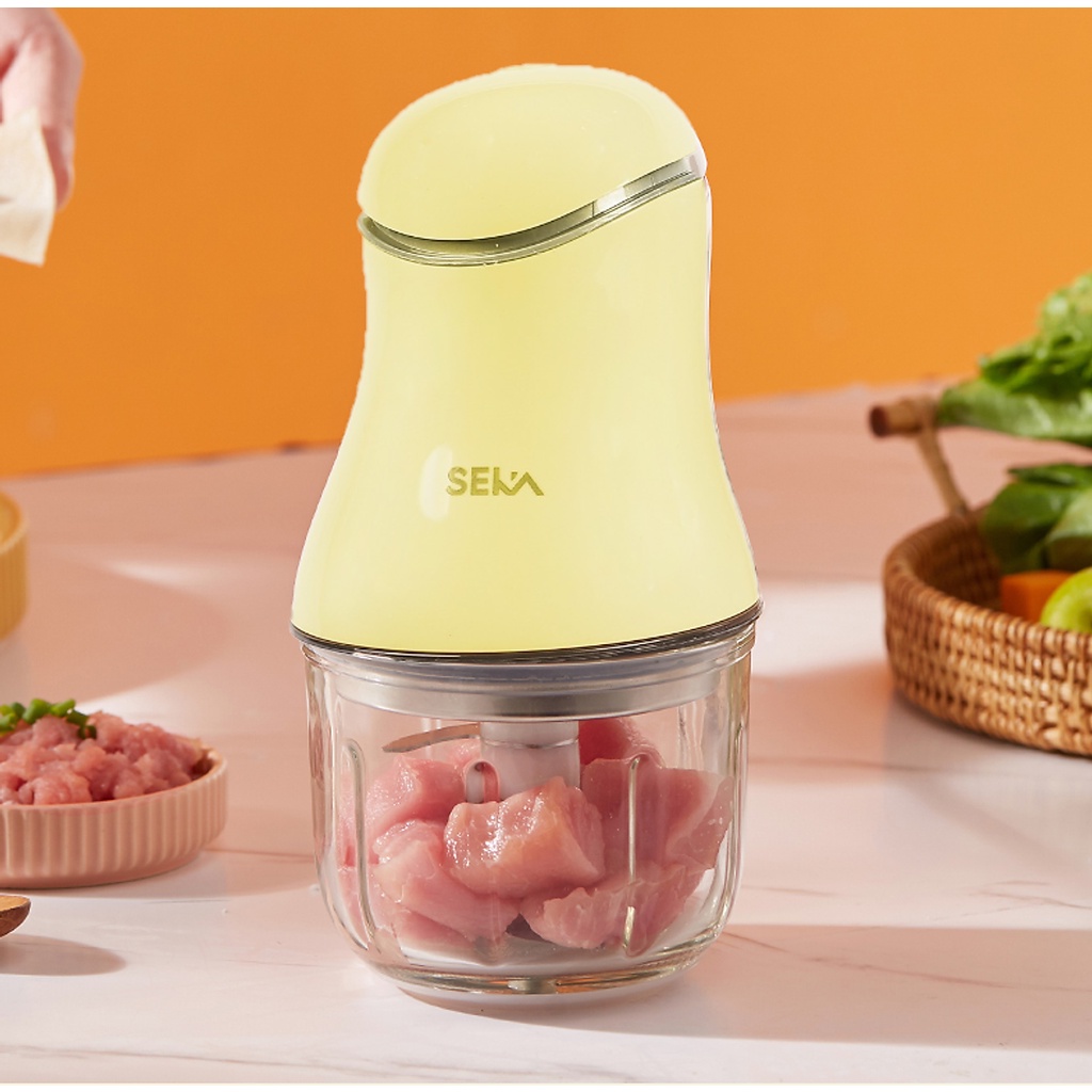 Máy Xay Cầm tay 6 lưỡi Cối thủy tinh, xay thịt cháo sinh tố tỏi ớt