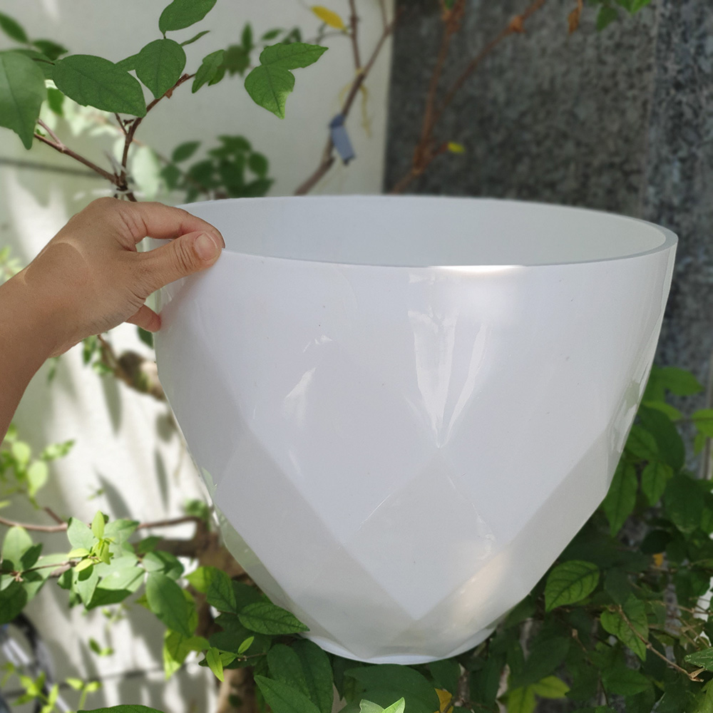 Bộ 2 chậu hoa nhựa tròn kim cương trắng cỡ lớn rất dày và đẹp 37x31cm
