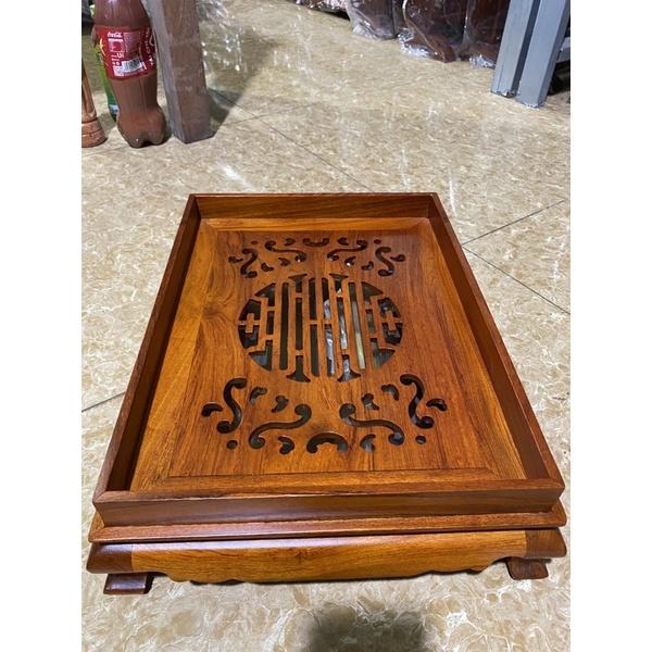 Khay trà chân quỳ dáng trơn gỗ hương đá