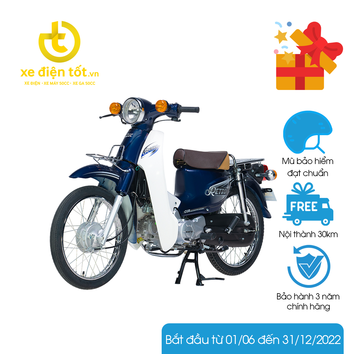 Xe Máy 50cc DK Retro - Màu Xanh Cửu Long