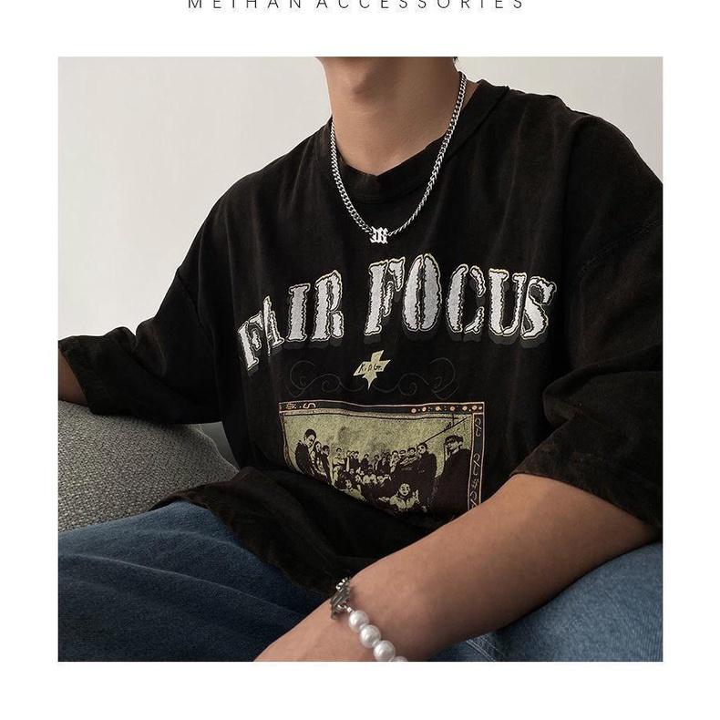 Vòng Cổ Dây Chuyền bản nhỏ Nam Nữ Cuban M Màu Bạc Vòng Cổ Hip Hop Thép Titan Không Gỉ - CamCamVintage