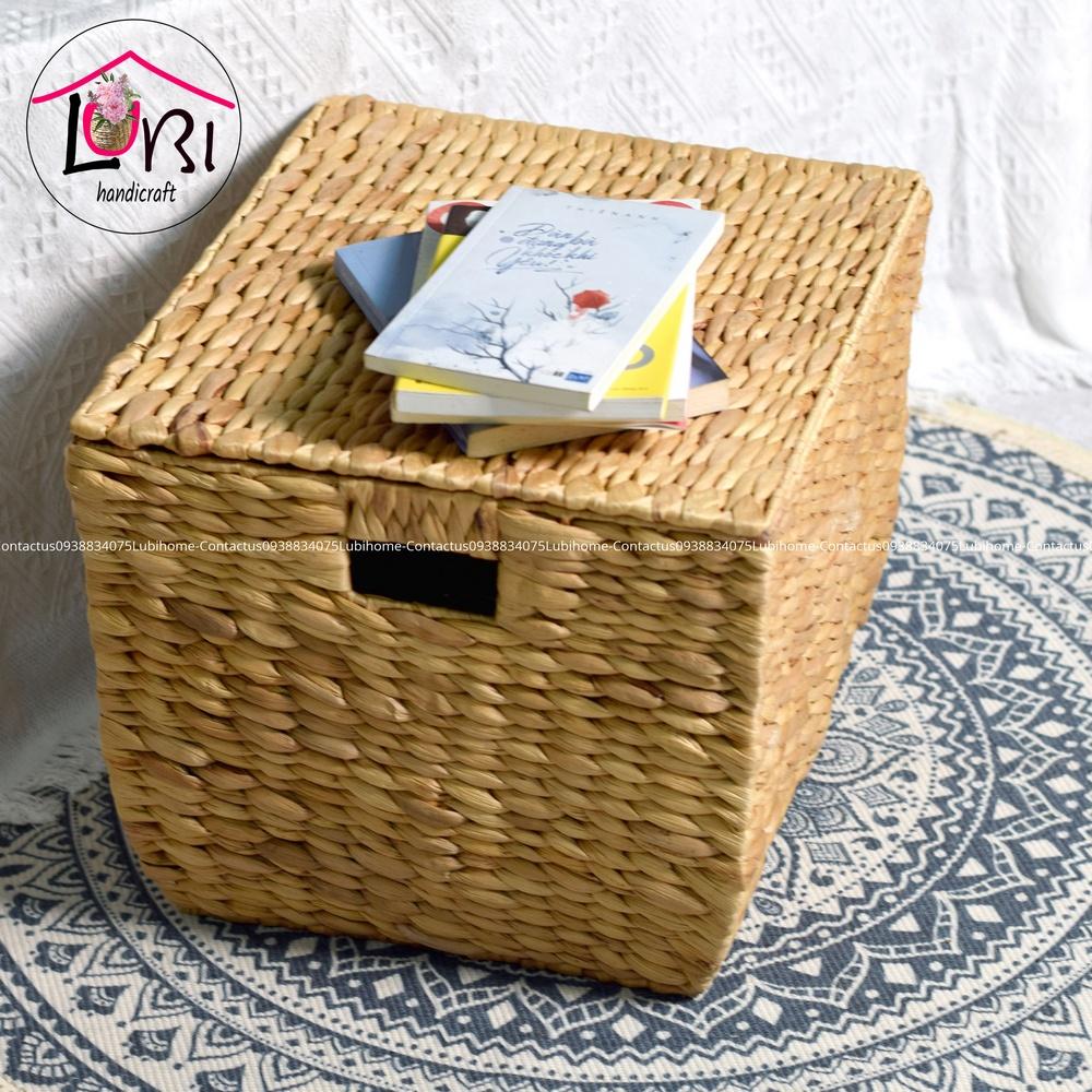 Lubihandicraft - Sọt đựng đồ đan lục bình bầu đáy có nắp đậy - tiện lợi