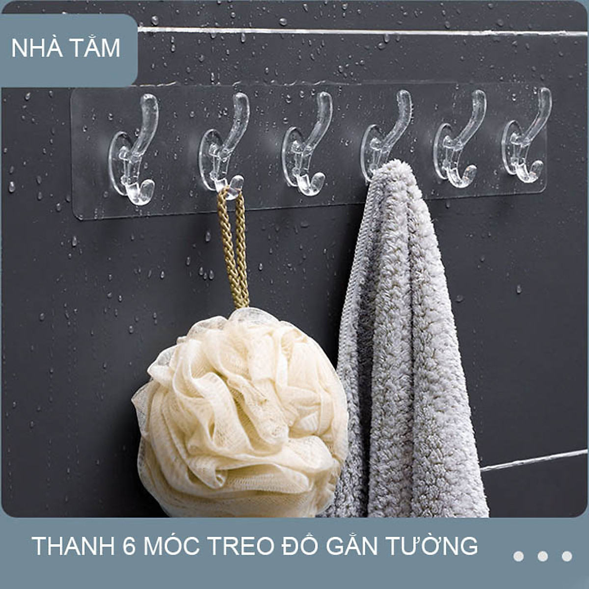 Móc Treo Quần Áo Dán Tường 6 Móc Trong Suốt Chịu Lực Tốt