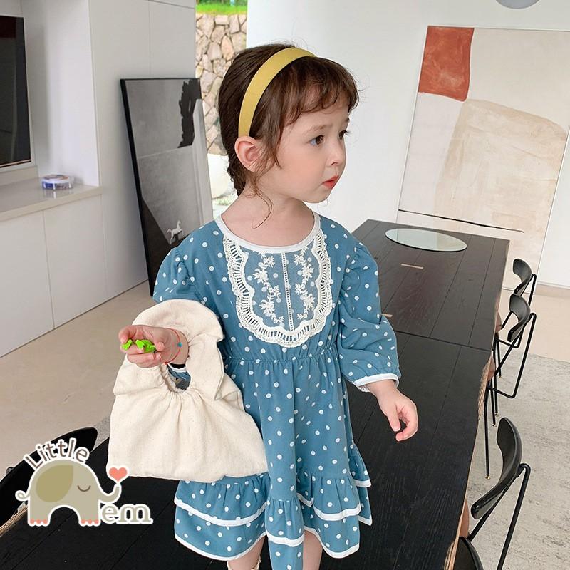 Váy bé gái Cotton _ Chấm bi xanh