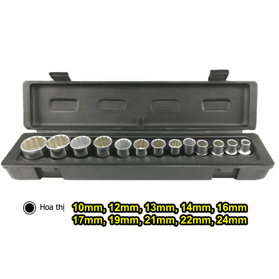 Bộ đầu khẩu Hoa Thị ½ 11 Chi tiết, típ hoa thị 10 – 24mm