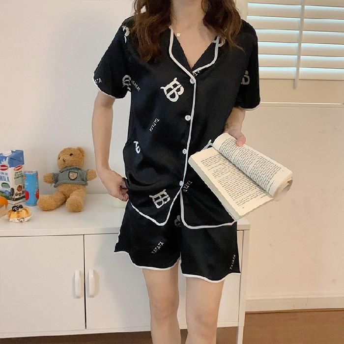 Pijama - Đồ Bộ Ngủ Nữ Cộc Nhiều Màu Vải Lụa Viền Đen Họa Tiết mã CCLP09