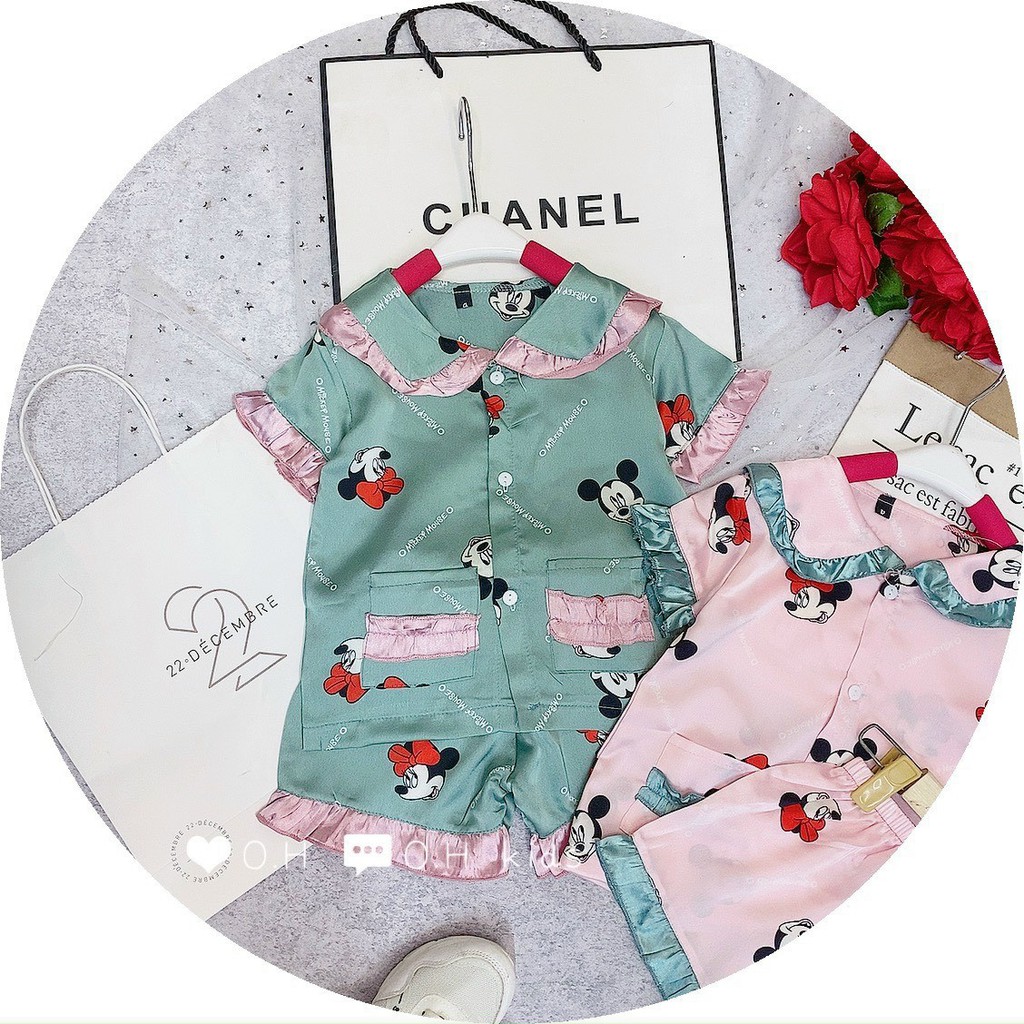 Đồ bộ bé gái, bộ pijama cho bé gái size 16-26kg chất lụa satin mềm mát