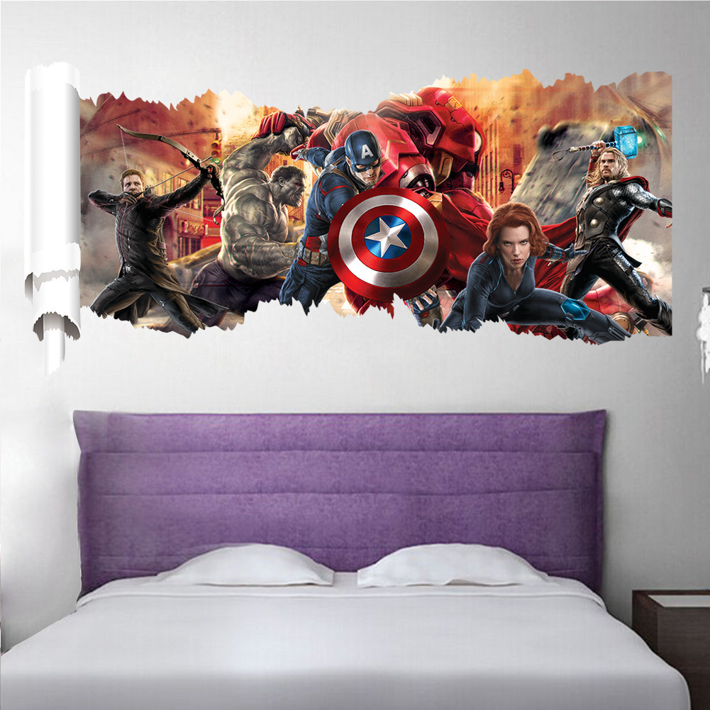 Tranh decal dán tường 3D Siêu anh hùng AmyShop (50 x 90 cm)