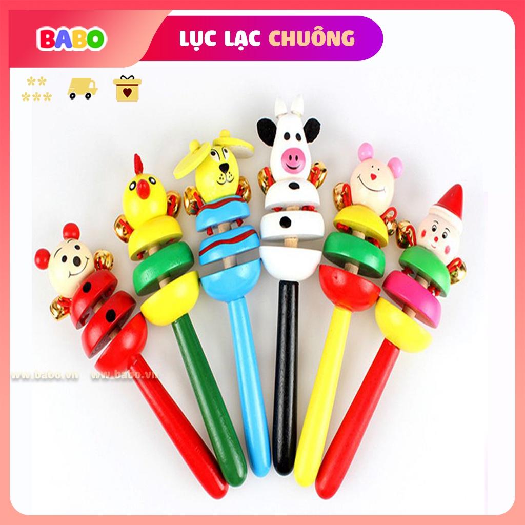 Lục Lạc 3 Tầng Bằng Gỗ Đồ Chơi Âm Thanh Chuông Tay Hình Thú Kích Thích Giác Quan Nhiều Màu Sắc Cho Bé