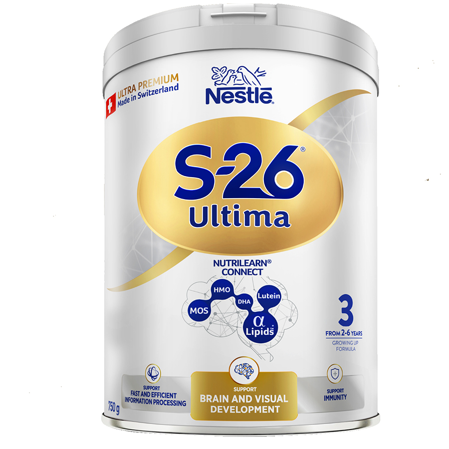 Sữa Bột S-26 ULTIMA 3 (S26) 750G từ Thụy Sỹ độc quyền tăng tốc độ kết nối não bộ 2,5 lần với NUTRILEARN® CONNECT Tặng Bộ vali xúc cát (2 - 6 tuổi)