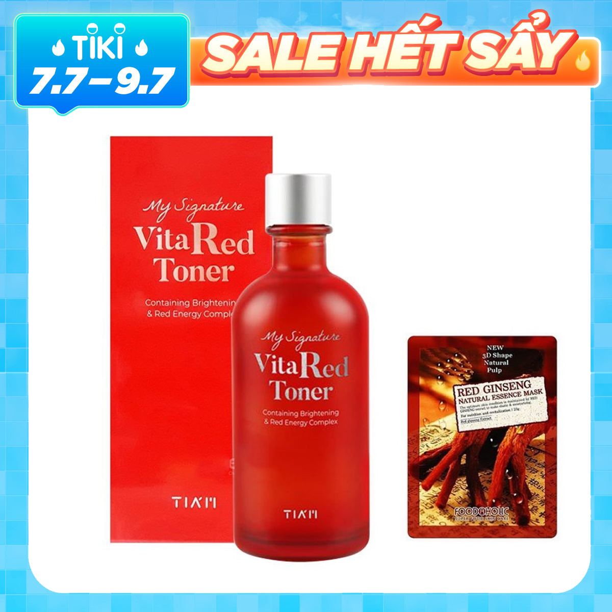 Nước Hoa Hồng Dưỡng Trắng, Se Khít Lỗ Chân Lông Tiam My Signature Vita Red Toner 130ml + Mặt nạ 3D Foodaholic