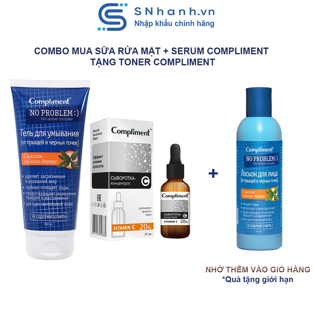 COMBO chăm sóc da mặt Compliment giảm mụn, bớt nhờn da dầu 200ml BHA+ tràm trà