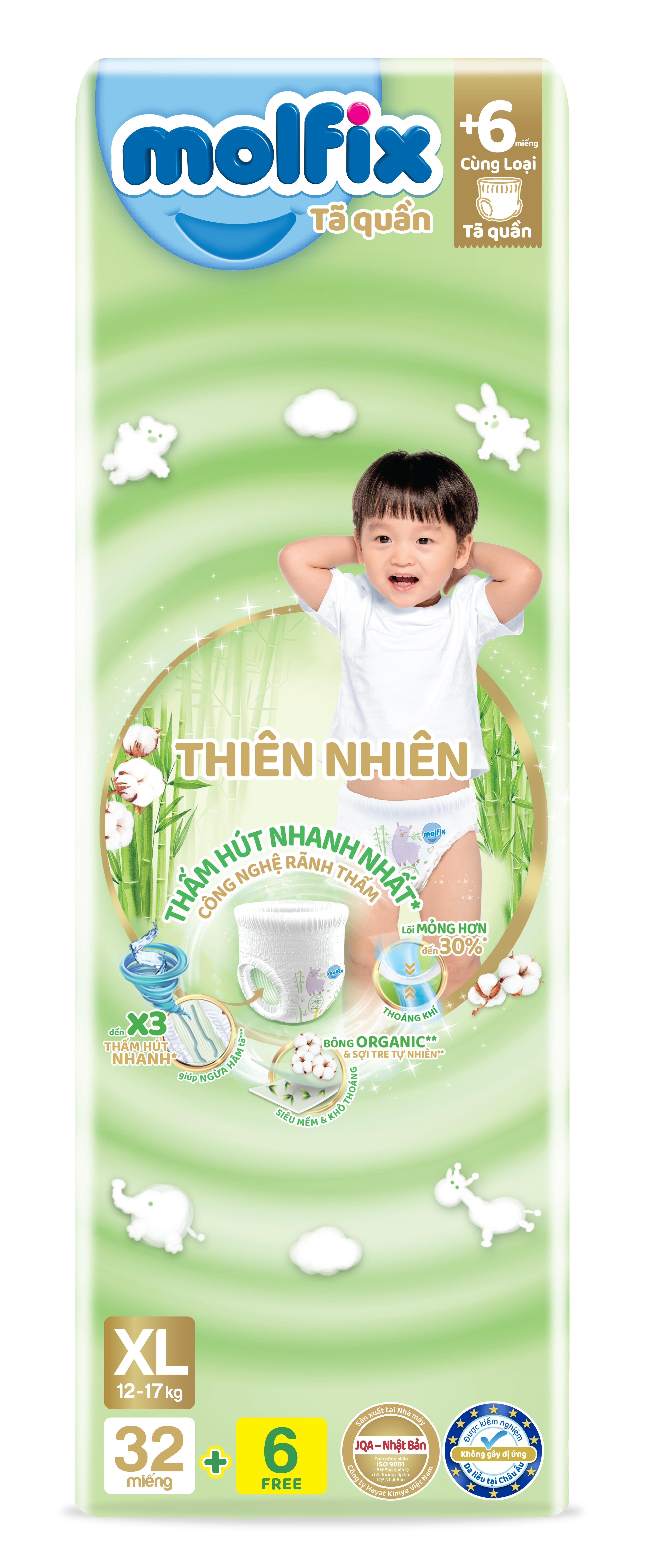 Tã/bỉm quần Molfix Thiên nhiên Jumbo XL (12kg - 17kg) - Gói 32+6 miếng