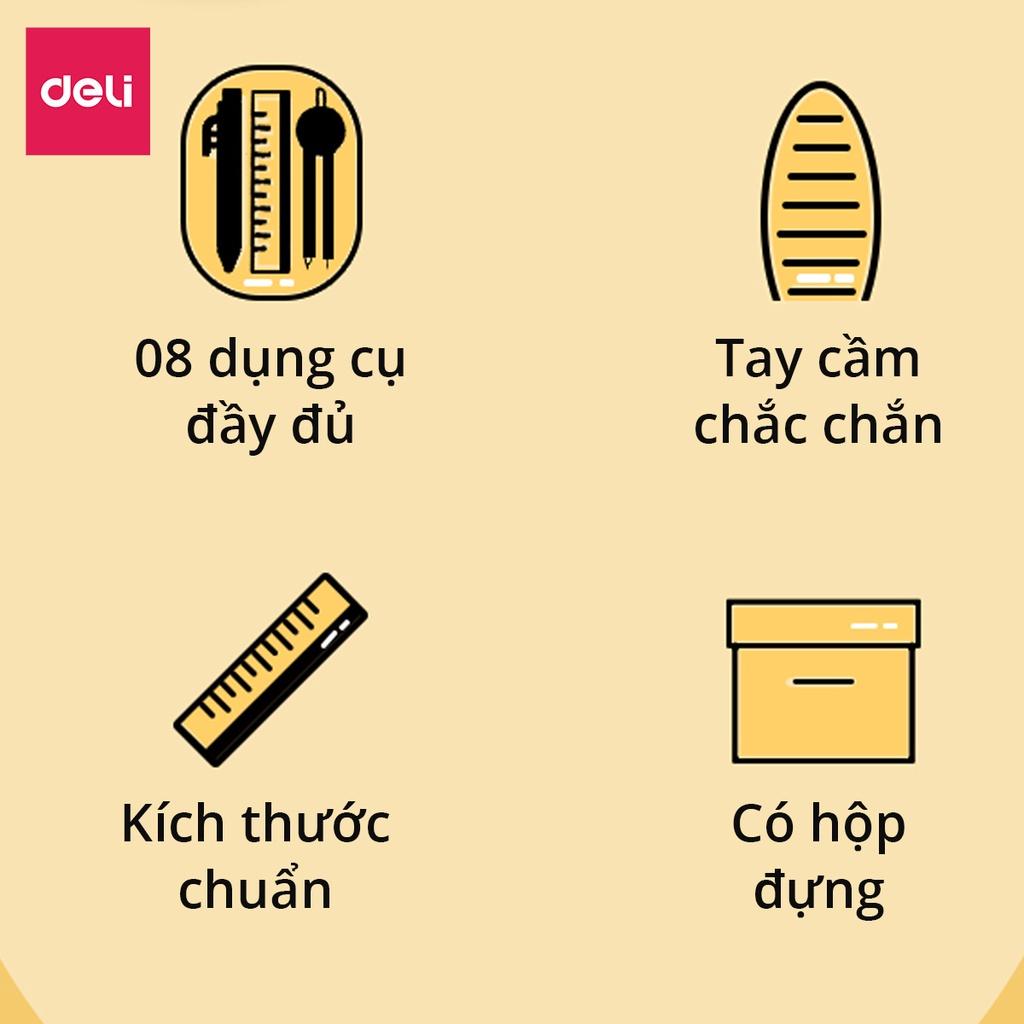 Set 8 Món Bộ Thước Kẻ Compa Eke Thước Đo Độ Tẩy Bút Chì Chuyên Dụng Cụ Học Tập Cho Học Sinh Deli - Đồ Dung Học Tập - 9591