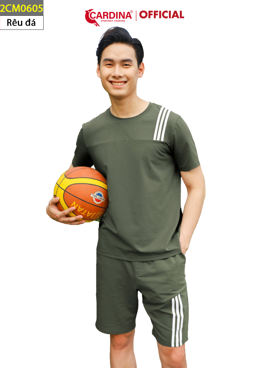 Đồ Bộ Nam CARDINA Chất Cotton Cao Cấp Áo Cộc Tay Viền Sọc Kiểu Dáng Thể Thao 2CM06
