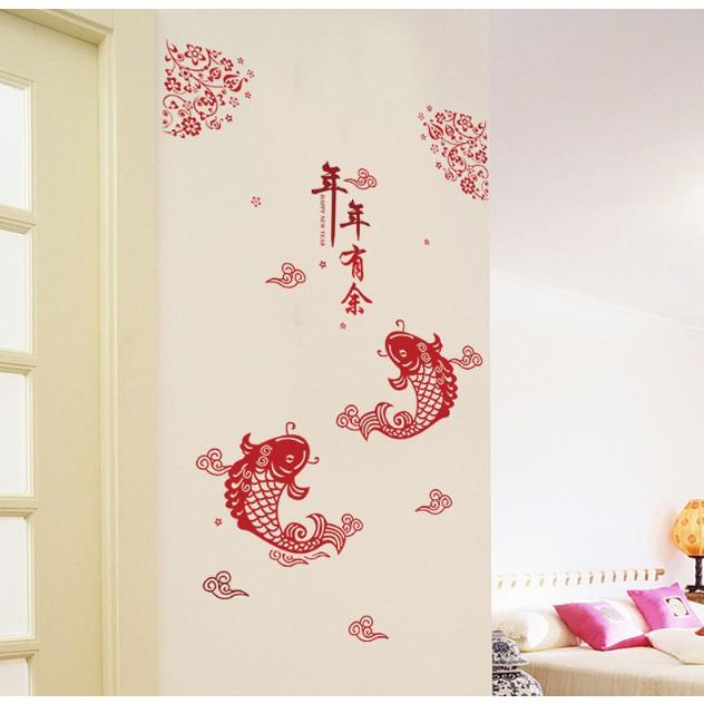 Decal trang trí Tết - Cặp Cá Chép đỏ báo Hỷ