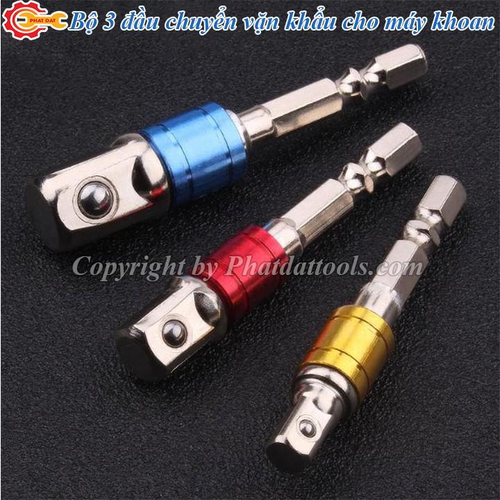 Bộ 3 đầu chuyển vặn khẩu 1/2-3/8-1/4 cho máy khoan-Thép phủ CR-V siêu bền