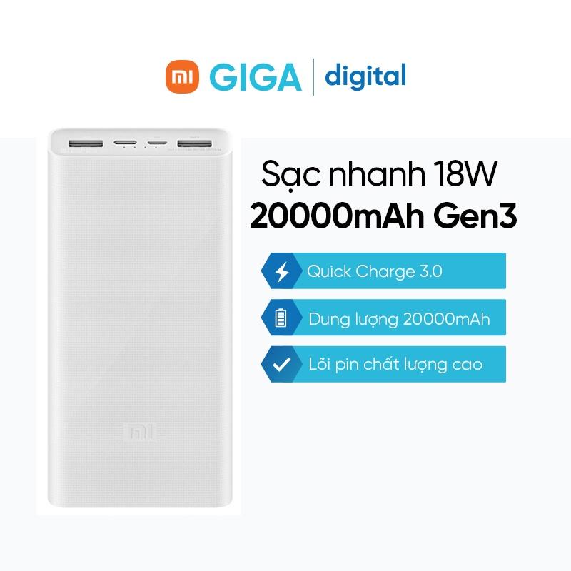 Sạc dự phòng Xiaomi 20000mAh Gen3 Xiaomi sạc nhanh 18W  hàng nhập khẩu