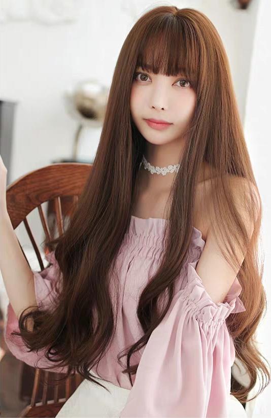 Tóc giả nữ nguyên đầu xoăn dài, tóc giả bộ cả đầu mái thưa
