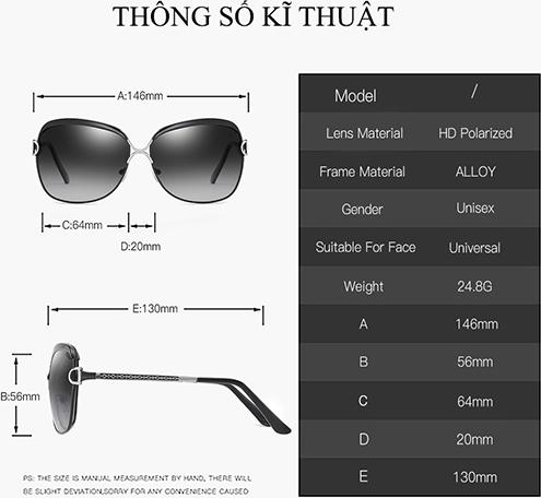 Kính râm nữ phân cực 8702 phong cách Retro thời trang, Kính mát nữ phân cực chống chói, chống lóa, chống tia cực tím UV400