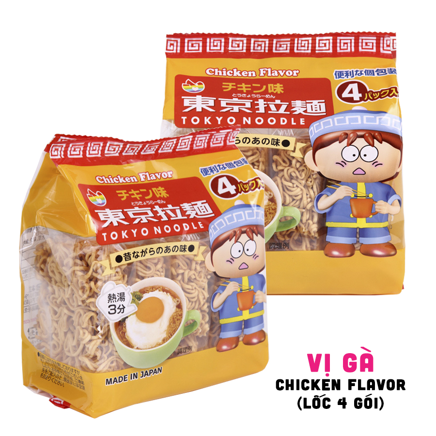 Lốc 4 gói mì ramen ăn liền Tokyo Noodle vị gà, vị tôm thịt &amp; tomyum 112g