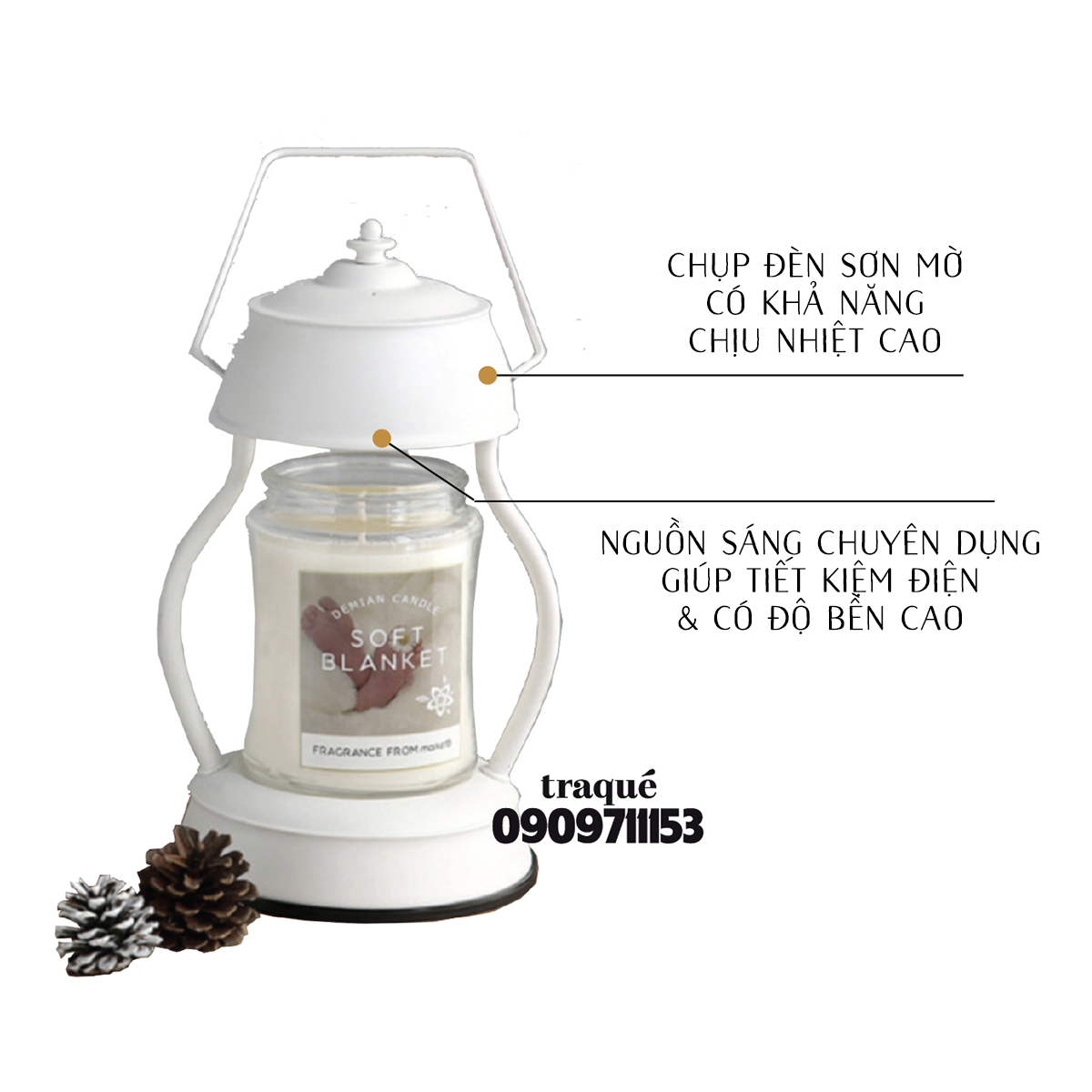 Đèn đốt nến phong cách cổ điện trang nhã - giúp nến toả hương tốt và an toàn hơn khi để qua đêm