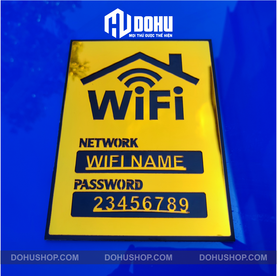 Bảng wifi gương vàng - có sẵn băng keo dán