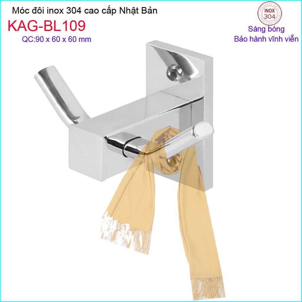 Móc khăn 2 Inox Kace, móc đôi Inox SUS304 Nhật Bản, móc treo đồ