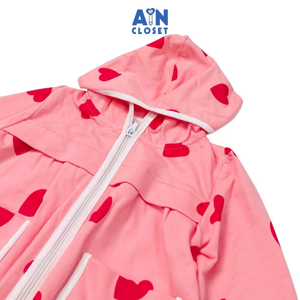 Áo khoác có nón bé gái họa tiết Tim Đỏ nền hồng thun da cá - AICDBGHVUBBW - AIN Closet
