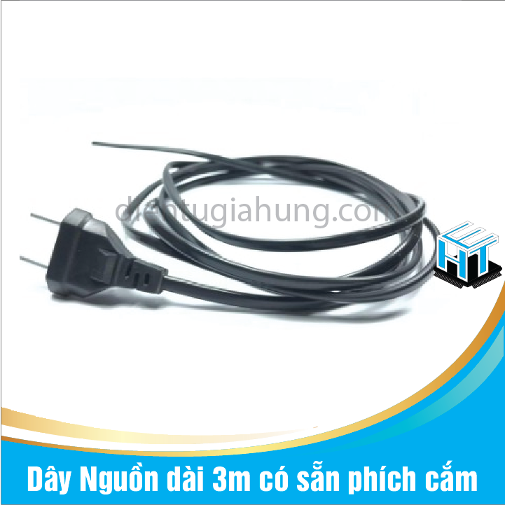 Dây Nguồn dài 3m có sẵn phích cắm, dây dùng cho quạt điện,máy ấp trứng