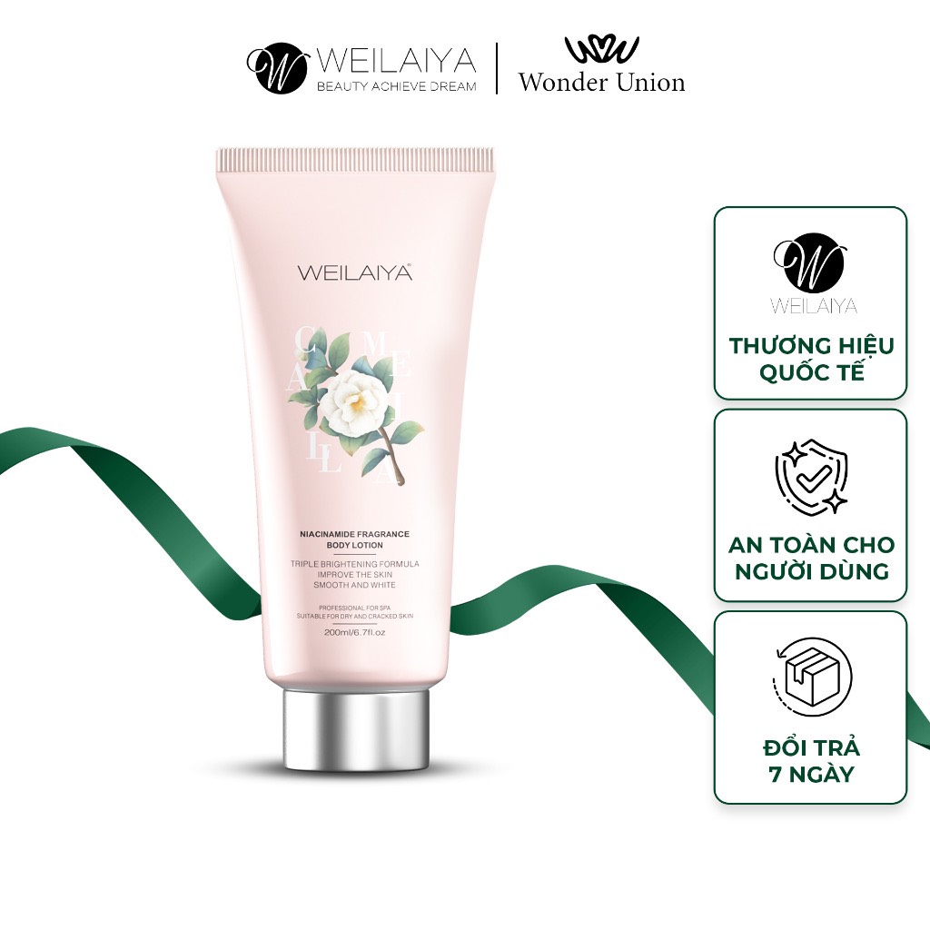 Lotion dưỡng thể trắng da body hoa trà Weilaiya giúp phục hồi, dưỡng ẩm, làm mờ vết thâm cho da tuýp 200ml