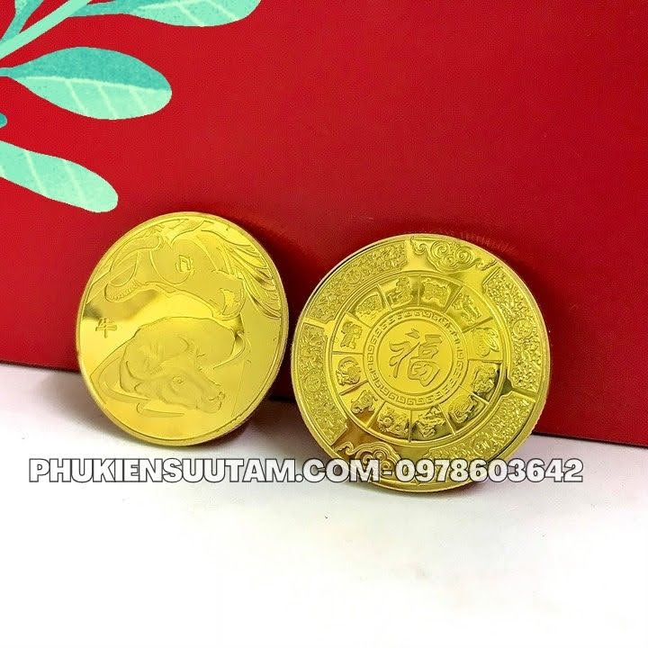 Xu 12 Con Giáp Tuổi Sửu, đường kính: 4cm, màu vàng - SP005818