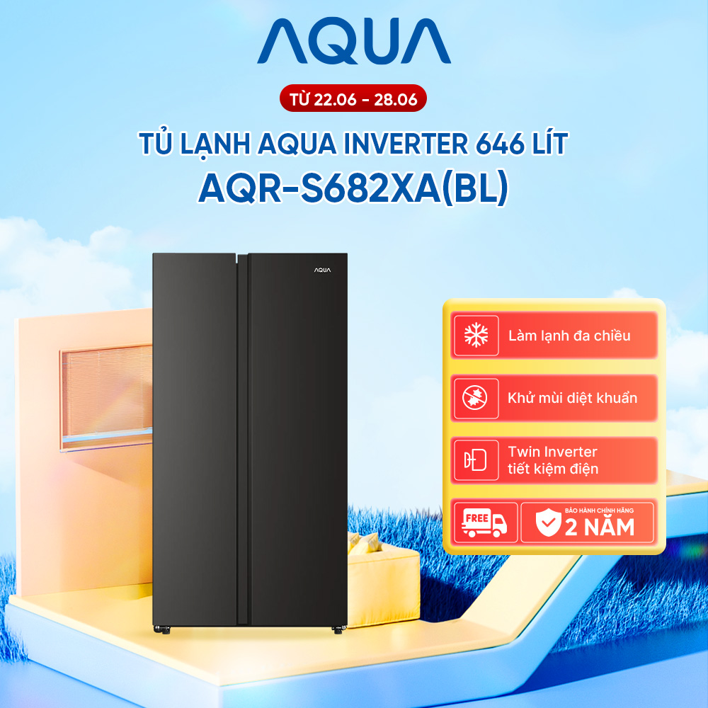 [SALE SỐC] Tủ lạnh Aqua Inverter 646 lít AQR-S682XA(BL) - Bảo hành 2 năm - Freeship toàn quốc - Hàng chính hãng