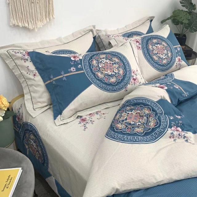 Set Cotton LiVing Hàng Nhập Khẩu Cao Cấp 4 Món 2020 Mẫu Hoa Khung Tròn