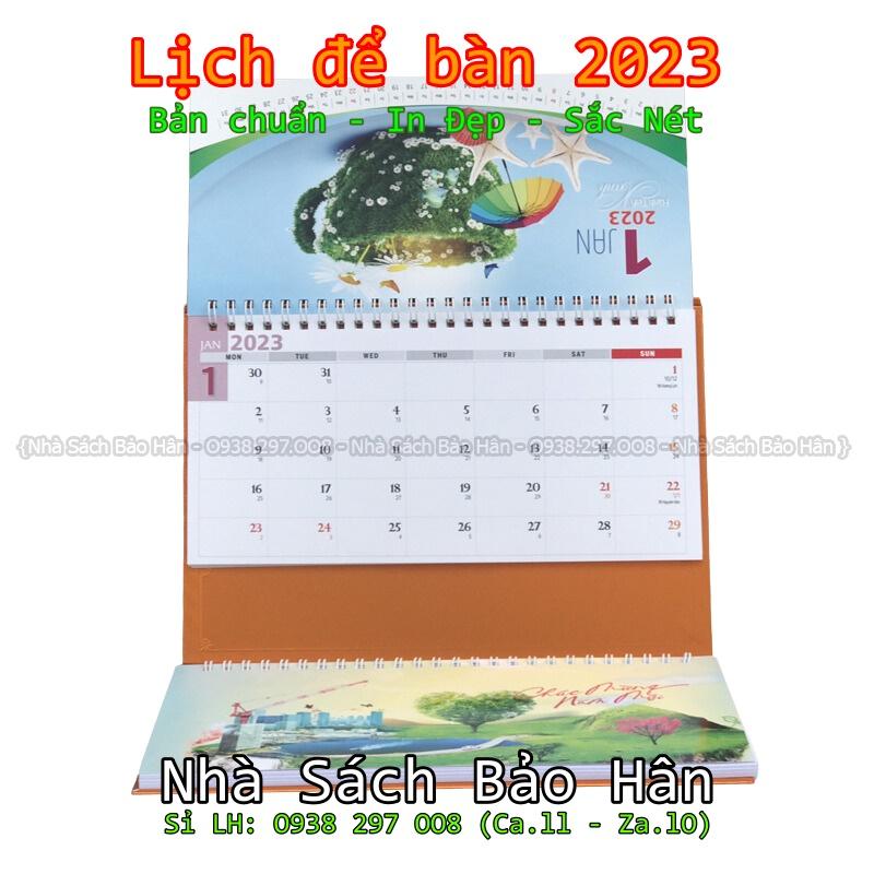 Lịch để bàn 2023 có lịch âm (kiểu chữ M ) có dải note ghi chú ngày, tuần, đủ ngày âm dương(mẫu ngẫu nhiên, nowship)