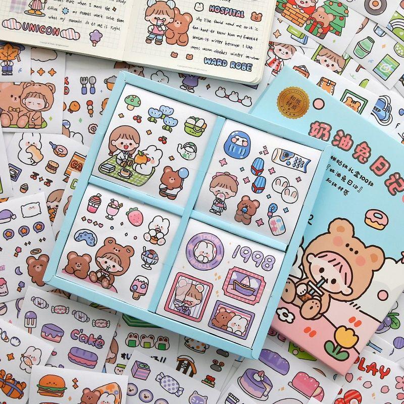100 tờ sticker dễ thương trang trí, QNshop nguyrn liệu Handmade