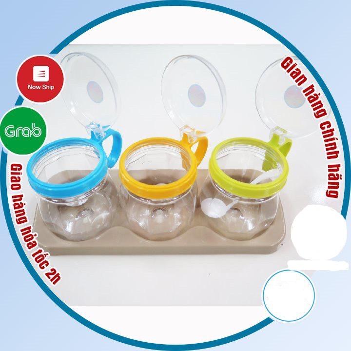 Bộ 3 lọ đựng gia vị kèm muống thìa Việt Nhật, hũ đựng gia vị có nắp hàng cao cấp TNX 2938