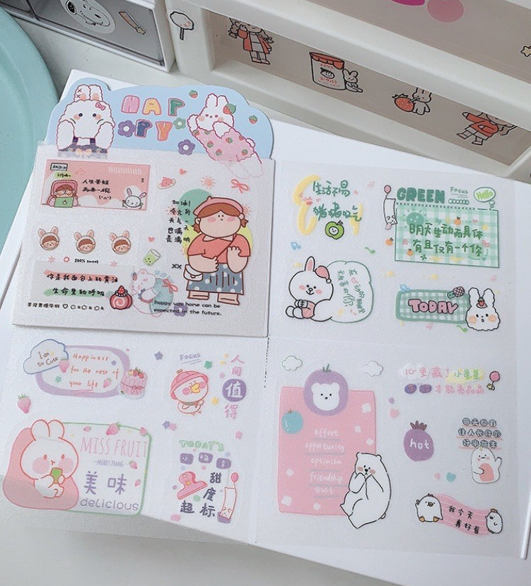 Set 4 Tấm Sticker Nhũ Vân Sần Xinh Xinh Dễ Thương Hình Dán Cute Stickers Trang Trí Sổ Tay-điện thoại