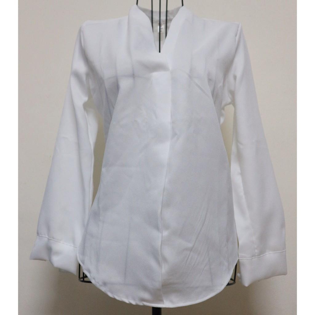 Áo sơ mi nữ công sở màu trắng cổ V