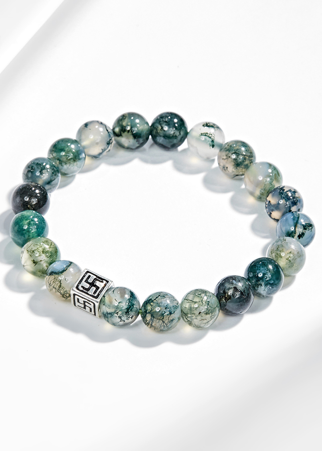 Vòng Tay Đá Bằng Ngọc Thủy Tảo Phối Charm Bạc