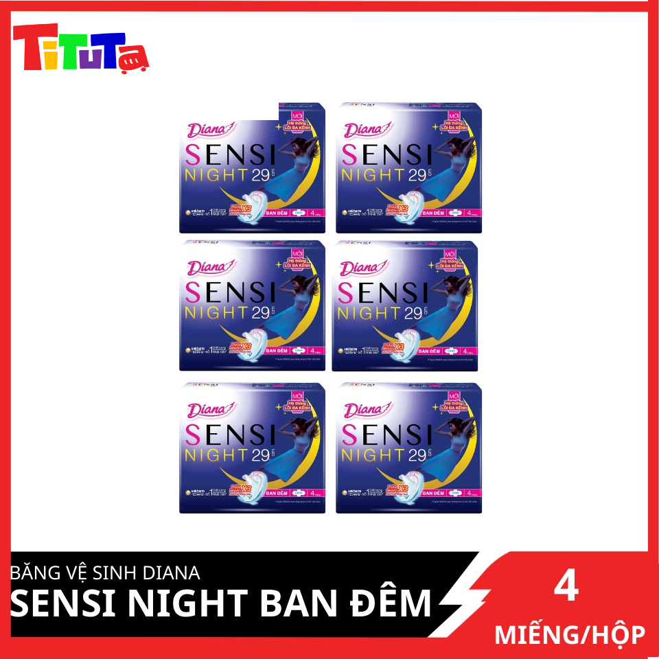 Combo 6 Băng vệ sinh Diana Sensi Night Ban Đêm 29cm 4 miếng/gói