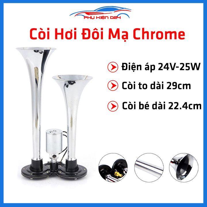 Còi hơi đôi mạ Chrome kèn hơi 24V màu bạc cho ô tô xe máy