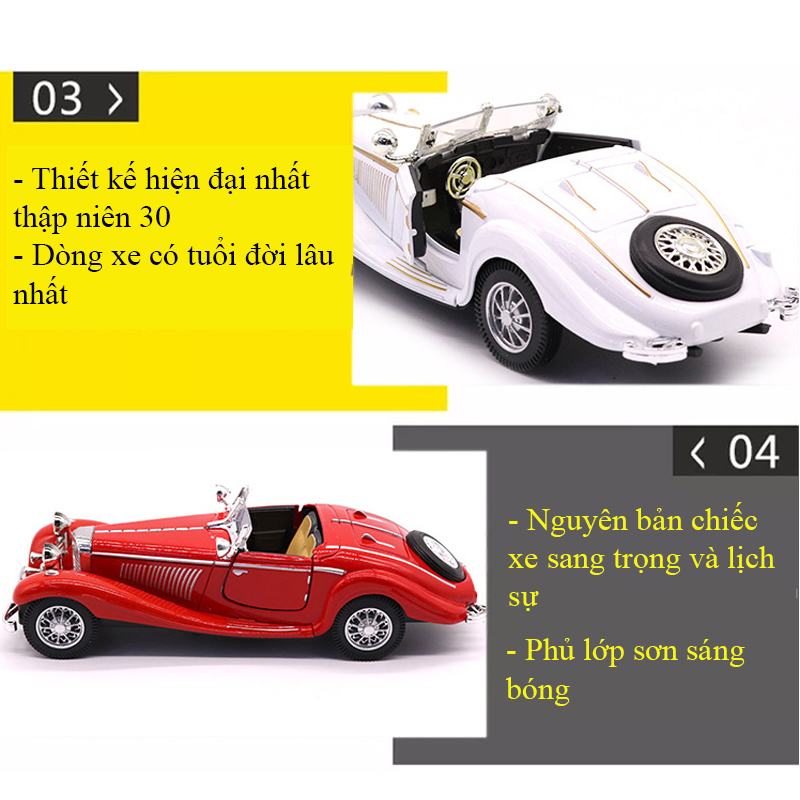 Hình ảnh Mô hình xe ô tô mui trần MERCEDES - BEN 500K CLASSIC phong cách cổ điển chất liệu hợp kim, chạy cót