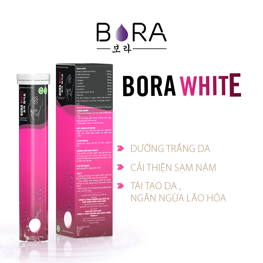 Viên sủi trắng da Bora White lọ 20 viên