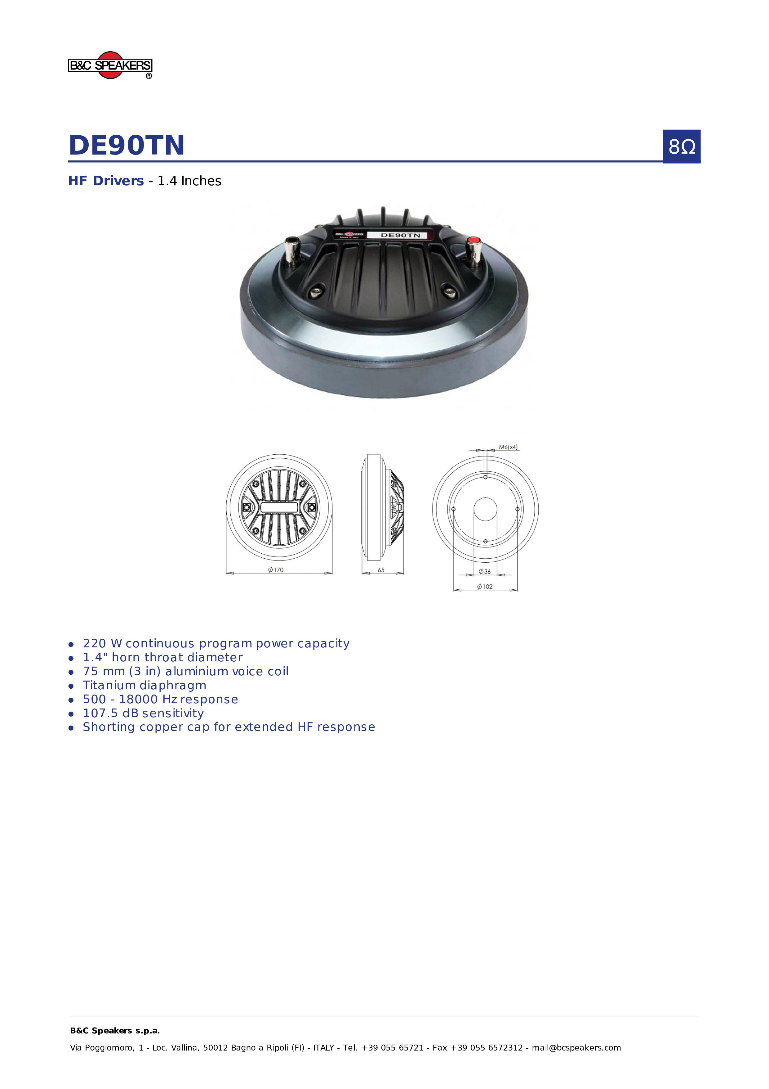 Loa Treble B&C SPEAKERS DE90TN – Hàng Chính Hãng