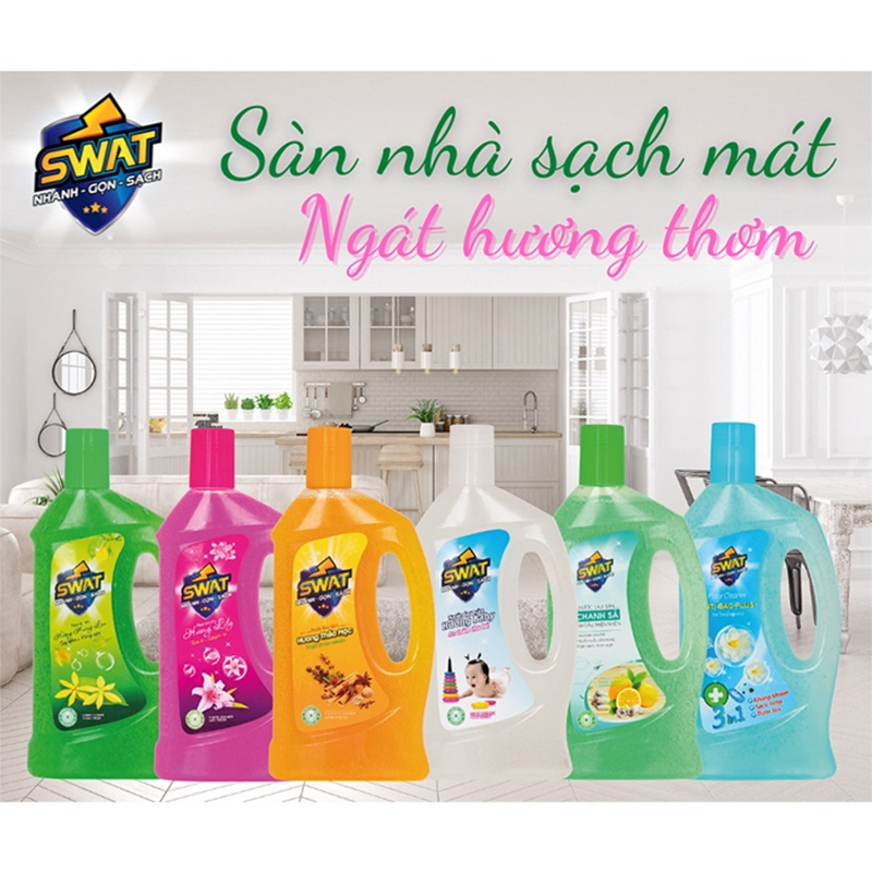 Nước Lau Sàn SWAT Hương Anti Bạc Plus Diệt Khuẩn Chai 1L Tiện Lợi