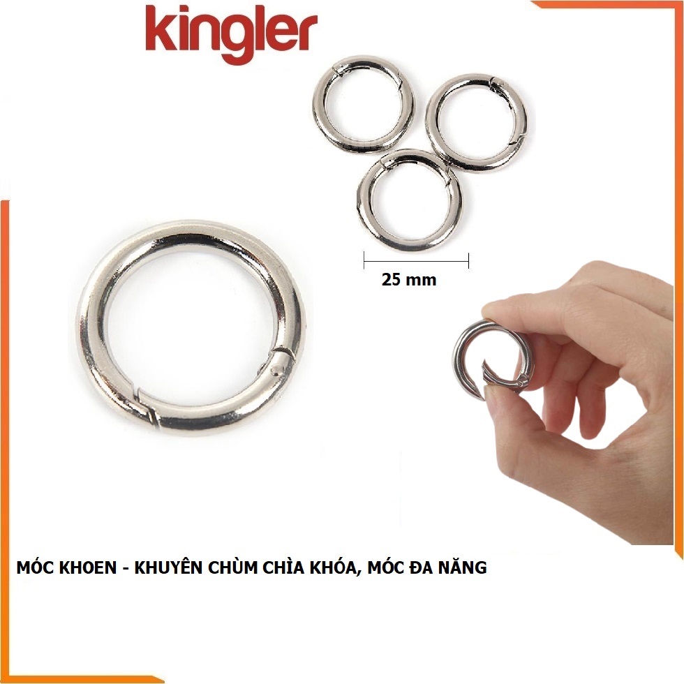 Set 3 Vòng Khuyên Tròn, Móc Khoen Chùm Khóa Trơn Kim Loại Màu Bạc, Móc Chùm Chìa Khóa, Móc Đa Năng. Kingler 5070