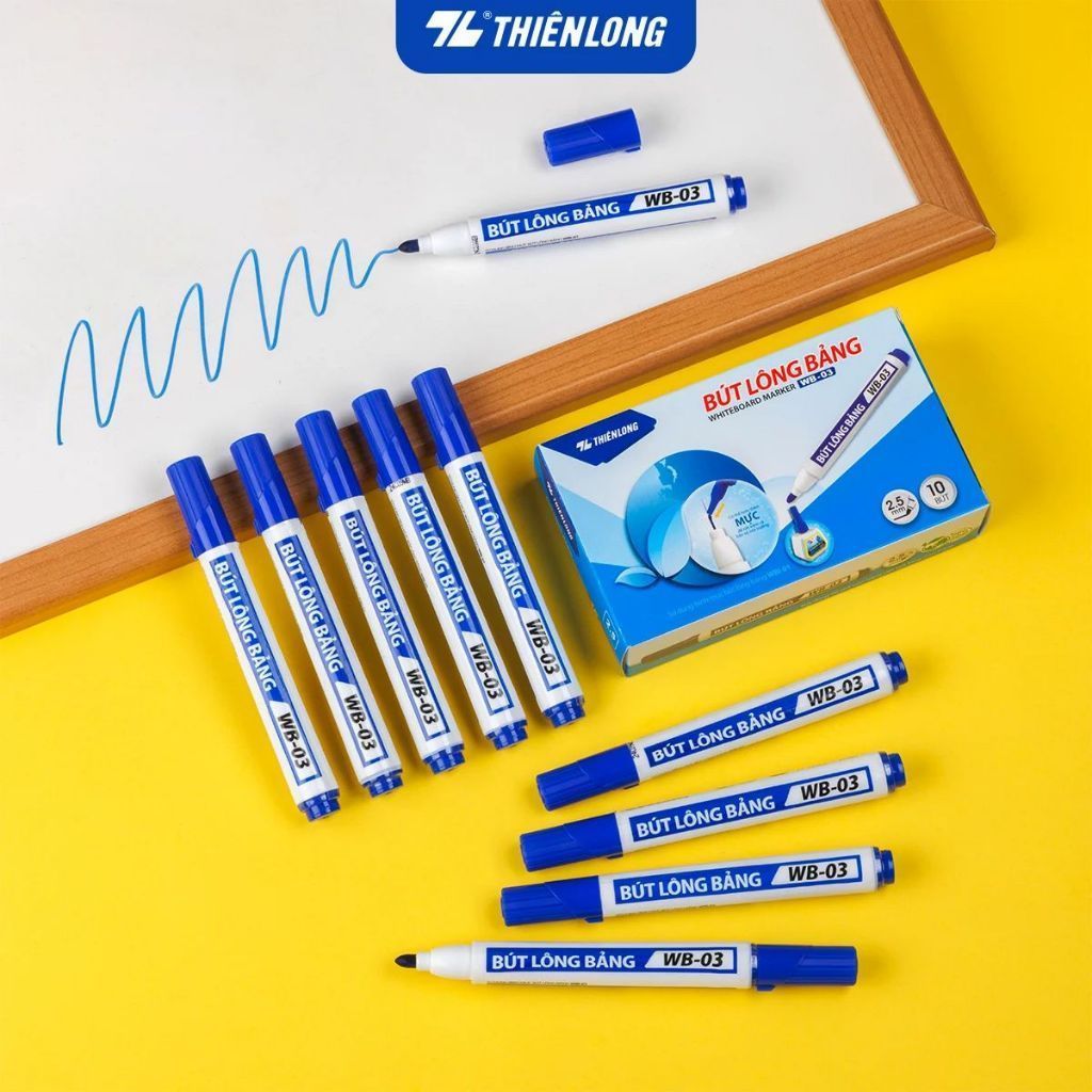 [Hàng chính hãng] Hộp 10 bút viết dạ bảng Thiên Long WB-03 / Bút lông bảng WB03 dễ dàng tẩy xóa